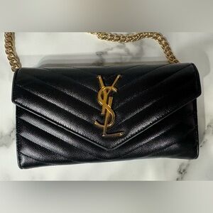 Black YSL Cassandre Wallet on Chain (WOC)